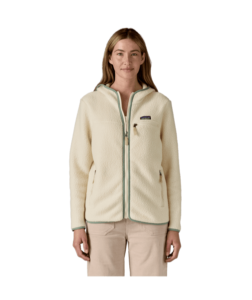 Patagonia Women's Retro Pile Fleece Hoody | Fleecejacke natural w/ellwood green Fleece Zipper beige Fairtrade Zipper Auf und Davon Outdoor Equipment