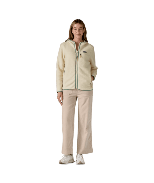 Patagonia Women's Retro Pile Fleece Hoody | Fleecejacke natural w/ellwood green Fleece Zipper beige Fairtrade Zipper Auf und Davon Outdoor Equipment