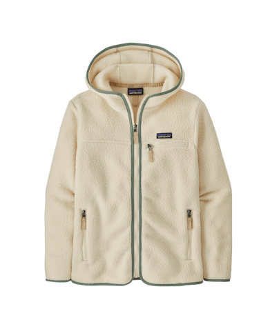 Patagonia Women's Retro Pile Fleece Hoody | Fleecejacke natural w/ellwood green Fleece Zipper beige Fairtrade Zipper Auf und Davon Outdoor Equipment