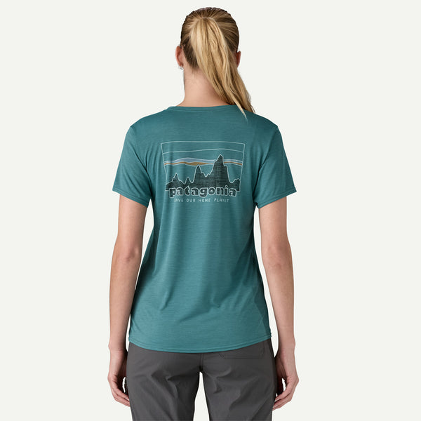 Women's Capilene Cool Daily Graphic Shirt 73 Skyline Wetland Blue X-Dye Funktionsshirt Frauen Auf und Davon Outdoor Equipment