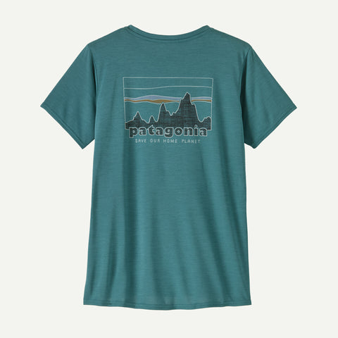 Women's Capilene Cool Daily Graphic Shirt 73 Skyline Wetland Blue X-Dye Funktionsshirt Frauen Auf und Davon Outdoor Equipment
