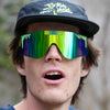 Pit Viper The Flip-Offs HDPV - Rec Center Fahrradbrille blau gelb grün gesprenkelt schnelle Brille Laufbrille klappbar Auf und Davon Outdoor Equipment