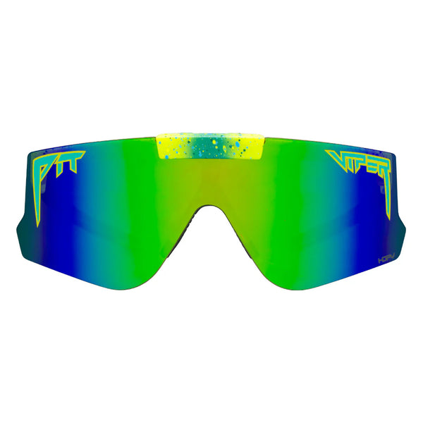 Pit Viper The Flip-Offs HDPV - Rec Center Fahrradbrille blau gelb grün gesprenkelt schnelle Brille Laufbrille klappbar Auf und Davon Outdoor Equipment