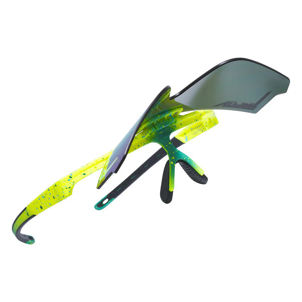 Pit Viper The Flip-Offs HDPV - Rec Center Fahrradbrille blau gelb grün gesprenkelt schnelle Brille Laufbrille klappbar Auf und Davon Outdoor Equipment
