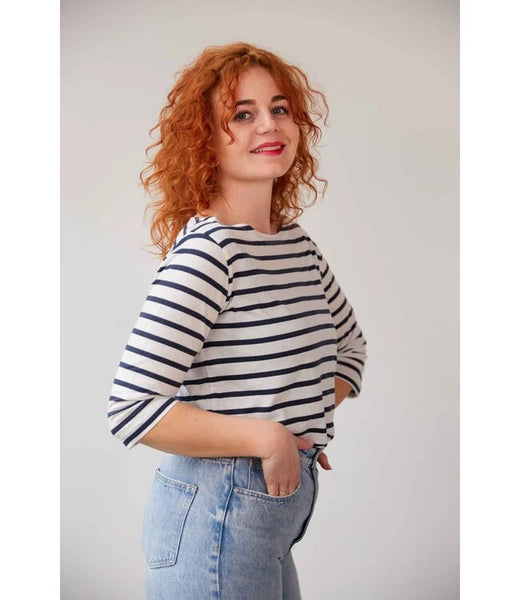 Blue Loop W Refibra 3/4 Stripe Longsleeve - Damen white/navy Damenshirt nachhaltig Auf und Davon Outdoor Equipment
