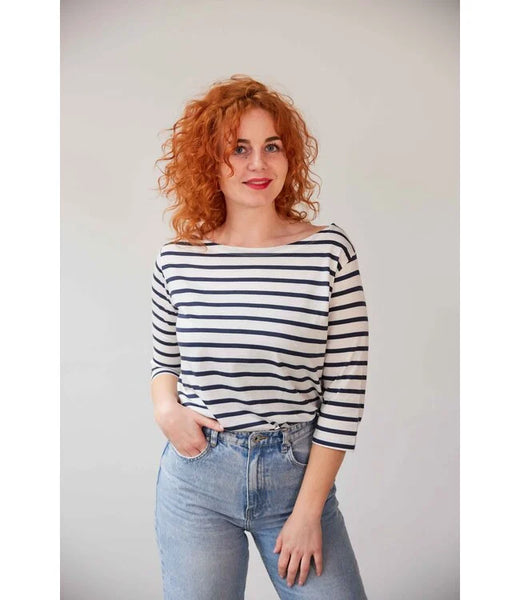 Blue Loop W Refibra 3/4 Stripe Longsleeve - Damen white/navy Damenshirt nachhaltig Auf und Davon Outdoor Equipment