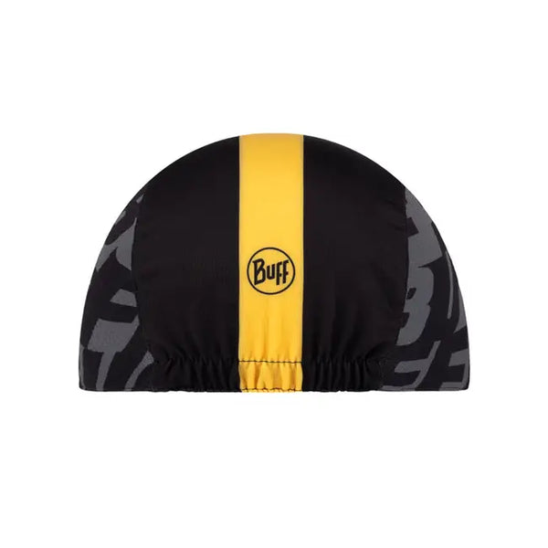 Buff Pack Cycle Cap Logo schwarz gelb Radkappe Cycling Cap Auf und Davon Outdoor Equipment