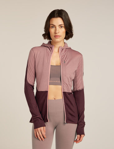 icebreaker Women's Merino 200 Realfleece Descender LS Zip Hoodie | Fleecejacke summit/java/acid pink/cb Funktionshoody Merino Hoody Auf und Davon Outdoor Equipment