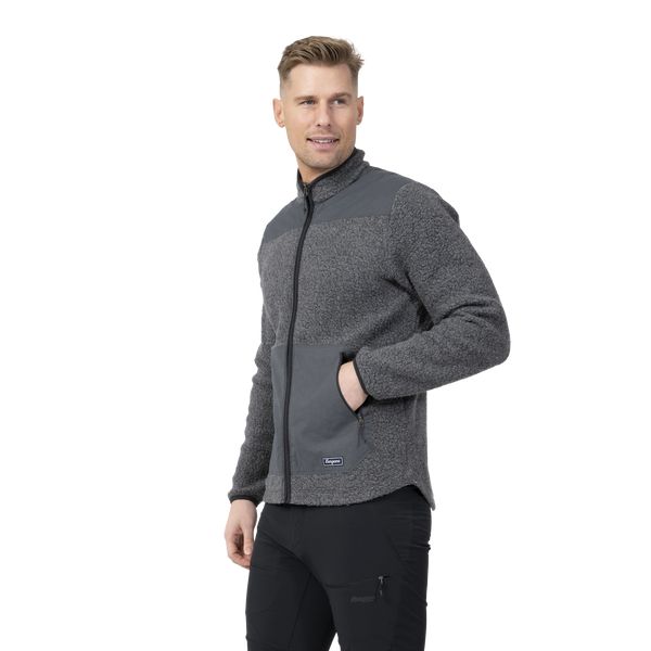 Bergans Nordmarka ReWool Pile Midlayer Jacket Men solid dark grey/dark shadow grey Wollpullover Herren Zipper Auf und Davon Outdoor Equipment