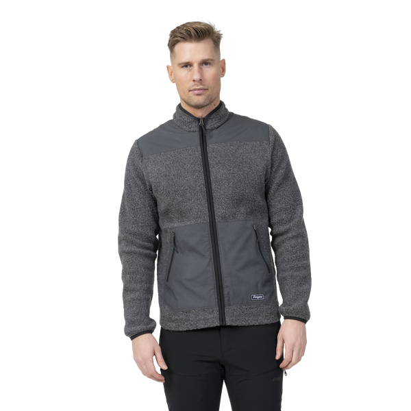 Bergans Nordmarka ReWool Pile Midlayer Jacket Men solid dark grey/dark shadow grey Wollpullover Herren Zipper Auf und Davon Outdoor Equipment