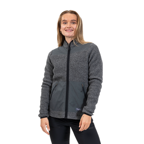 Bergans Nordmarka ReWool Pile Midlayer Jacket Women solid dark grey/dark shadow grey Wolljacke grau Auf und Davon Outdoor Equipment