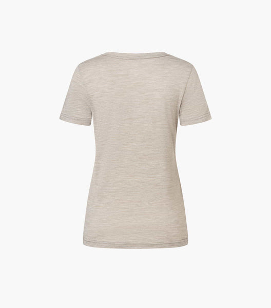 super.natural Women's Flower Boots Tee | Merino T-Shirt Vintage Khaki Melange/Chocolate Bean Auf und Davon Outdoor Equipment