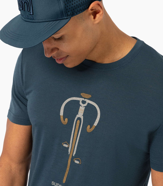 super.natural Men's Vintage Bike Tee  Merino T-Shirt blueberry vintage khaki melange kangaroo Fahrradprint Shirt Herren Auf und Davon Outdoor Equipment