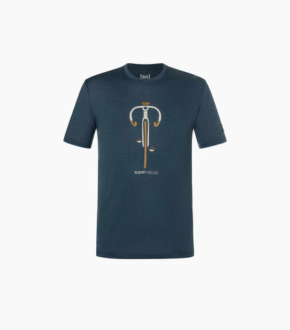 super.natural Men's Vintage Bike Tee  Merino T-Shirt blueberry vintage khaki melange kangaroo Fahrradprint Shirt Herren Auf und Davon Outdoor Equipment