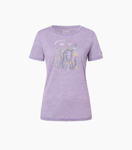 super.natural Women's Rock Flowers Tee Merino T-Shirt turbulence blue various Auf und Davon Outdoor Equipment