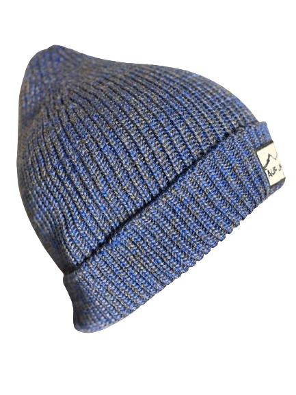 Auf und Davon Strickmütze Grau-Blau aus Wolle