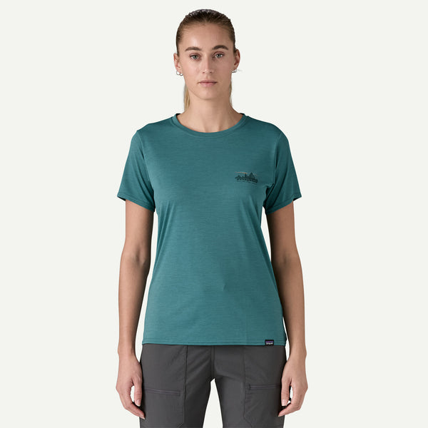 Women's Capilene Cool Daily Graphic Shirt 73 Skyline Wetland Blue X-Dye Funktionsshirt Frauen Auf und Davon Outdoor Equipment