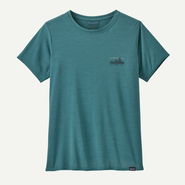 Women's Capilene Cool Daily Graphic Shirt 73 Skyline Wetland Blue X-Dye Funktionsshirt Frauen Auf und Davon Outdoor Equipment