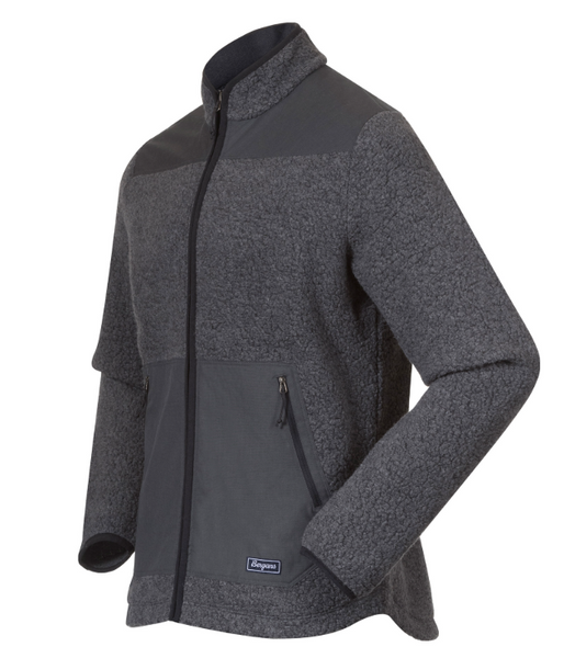 Bergans Nordmarka ReWool Pile Midlayer Jacket Men solid dark grey/dark shadow grey Wollpullover Herren Zipper Auf und Davon Outdoor Equipment