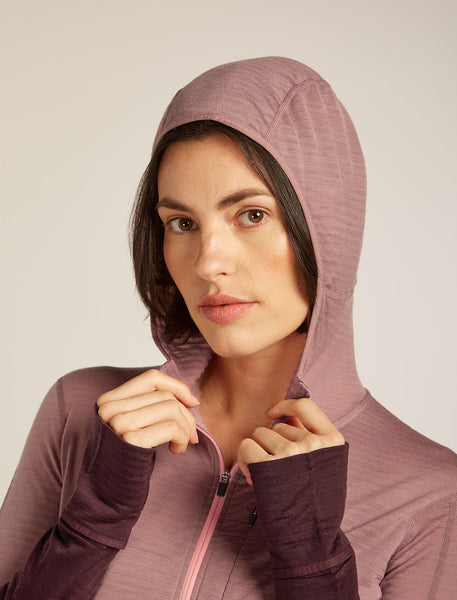 icebreaker Women's Merino 200 Realfleece Descender LS Zip Hoodie | Fleecejacke summit/java/acid pink/cb Funktionshoody Merino Hoody Auf und Davon Outdoor Equipment