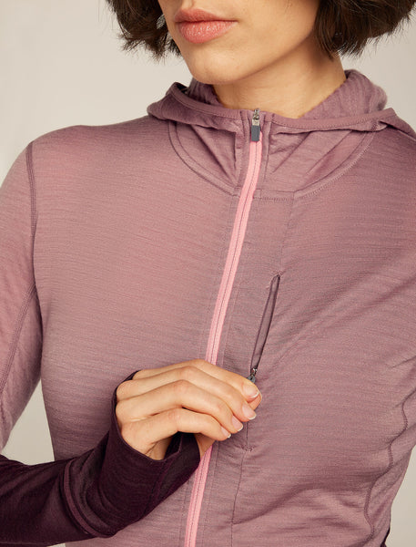 icebreaker Women's Merino 200 Realfleece Descender LS Zip Hoodie | Fleecejacke summit/java/acid pink/cb Funktionshoody Merino Hoody Auf und Davon Outdoor Equipment