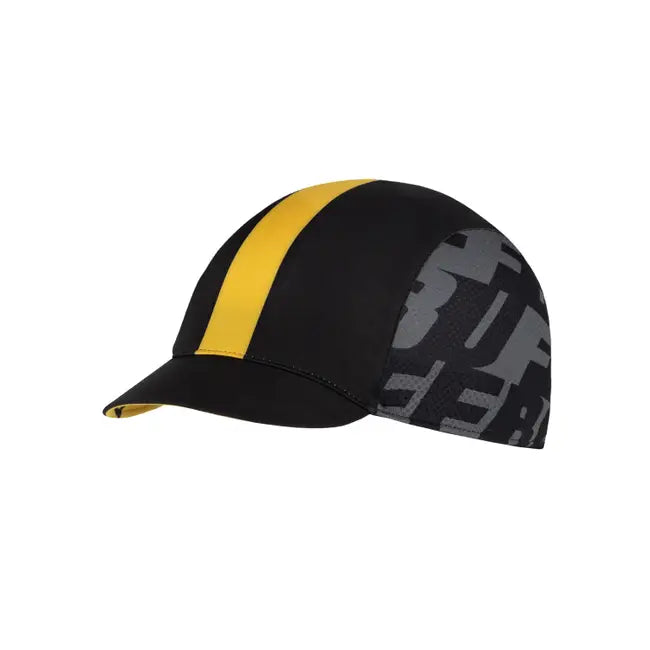 Buff Pack Cycle Cap Logo schwarz gelb Radkappe Cycling Cap Auf und Davon Outdoor Equipment