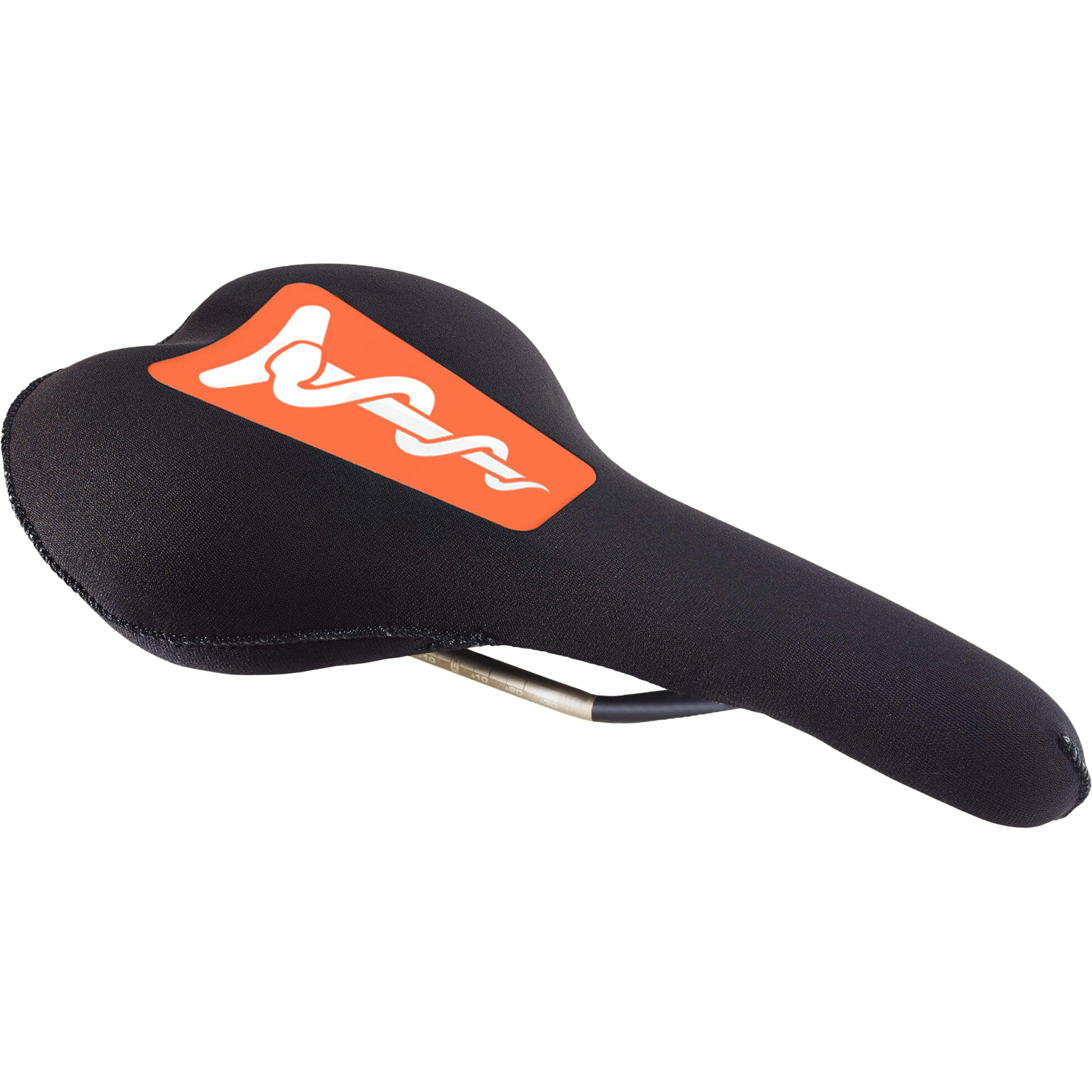 SQlab Neopren Sattelschutz in Schwarz mit orangefarbenem Logo