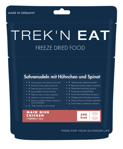 trek'n eat Sahnenudeln mit Hühnchen und Spinat - Outdoor Essen gefriergetrocknete Mahlzeit Auf und Davon Outdoor Equipment