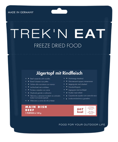 trek'n eat Jägertopf mit Rind und Nudeln - Outdoor Essen gefriergetrocknete Hauptmahlzeit Auf und Davon Outdoor Equipment