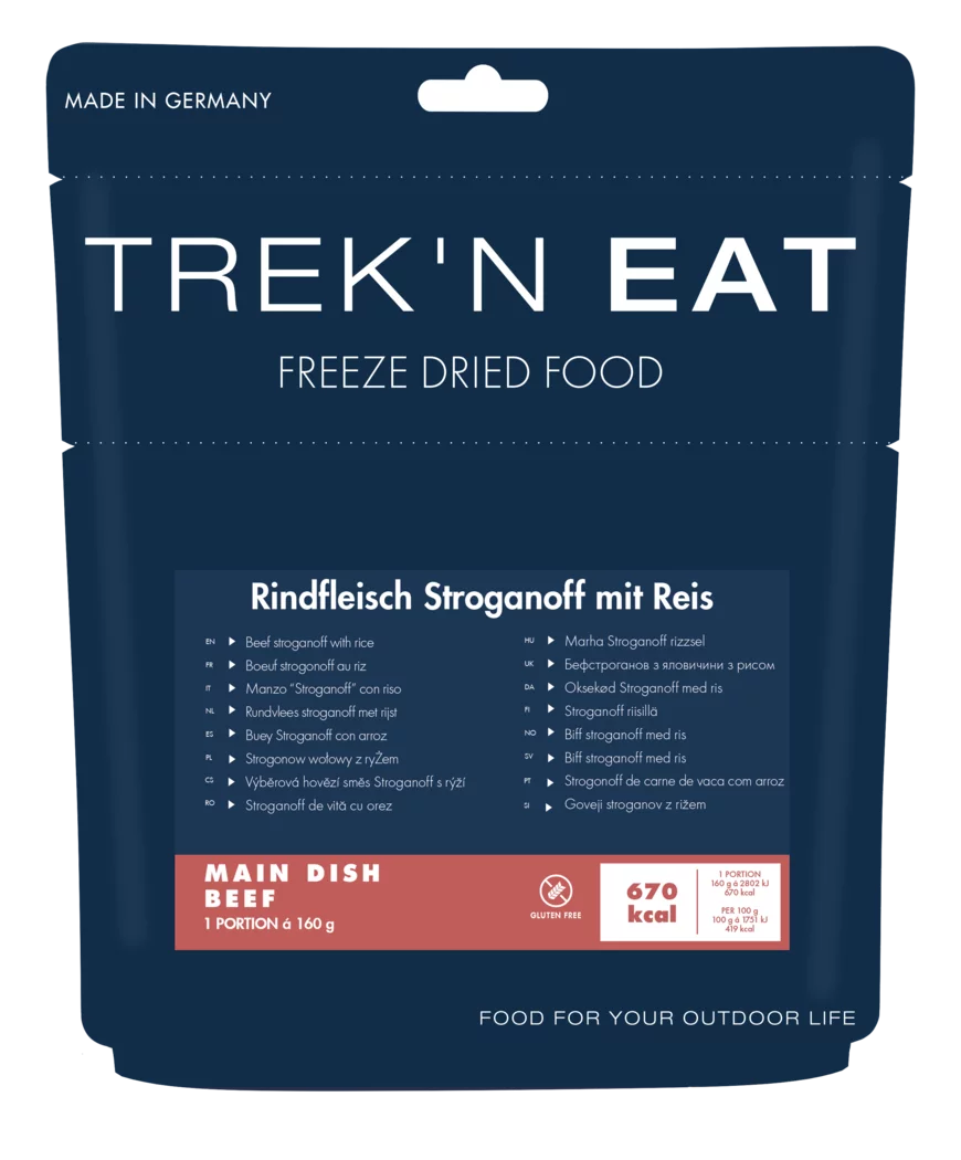 Trek'n Eat Rindfleisch Stroganoff mit Reis - Outdoor Essen gefriergetrocknete Hauptmahlzeit Auf und Davon Outdoor Equipment